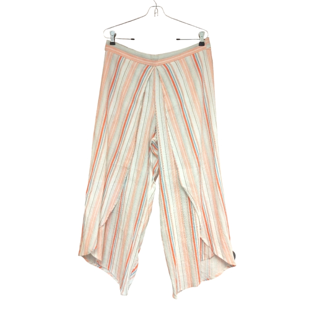 Beige by eci Striped Ankle-Cropped Wide-Leg Pants in Peach, Cream & Teal
